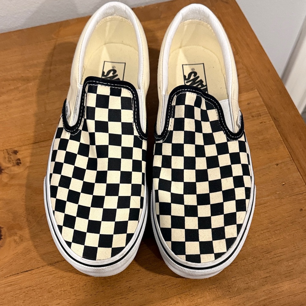 Vans Black and White Checkered Slip-On Sneakers platforms